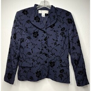 Vintage DONCASTER Blazer Jacket Womens Size 8P‎ Blue Velvet Floral Business USA